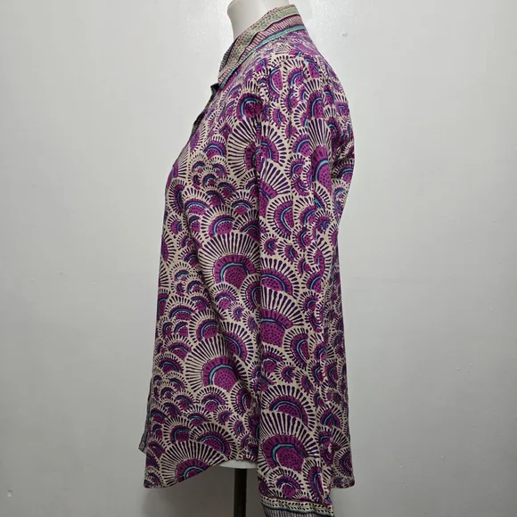 Haute Hippie Geometric Fan Print Button Down Blouse Size Medium Festival - Picture 3 of 7